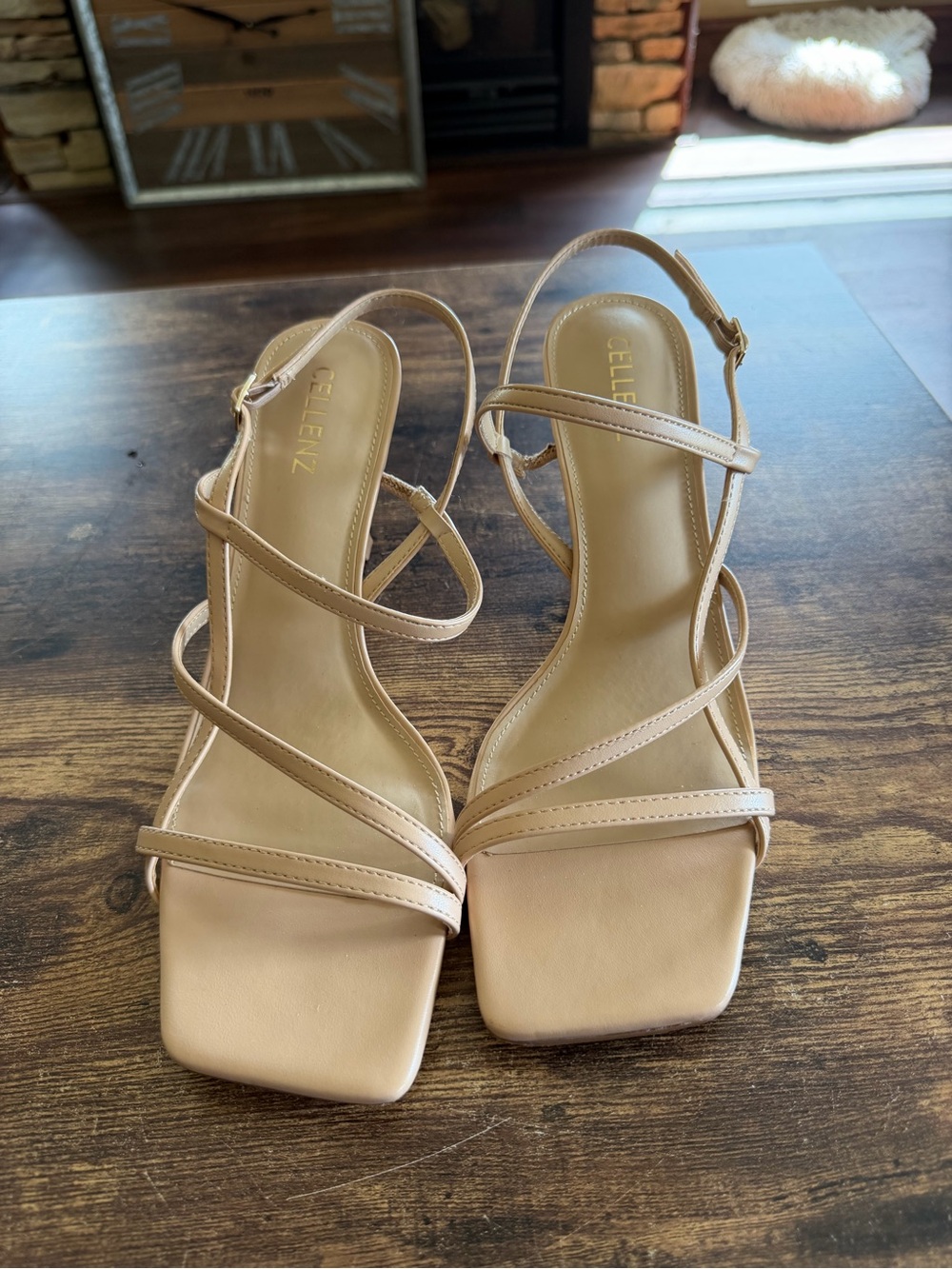 Cellenz Nude Strappy Square-Toe Sandals